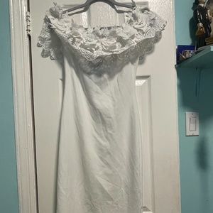 Fashion Nova Strapless White Dress Bodycon (Midi Length)
